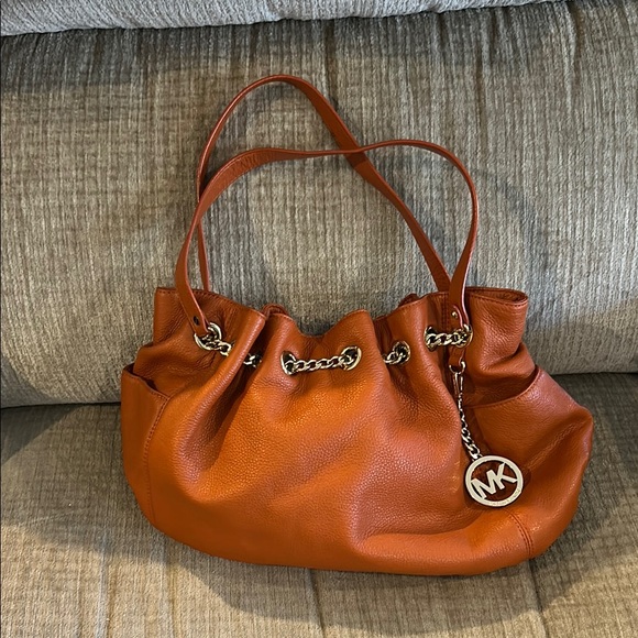 Michael Kors Orange Leather chained shoulder tote bags apx 16 by 12 - Picture 1 of 8